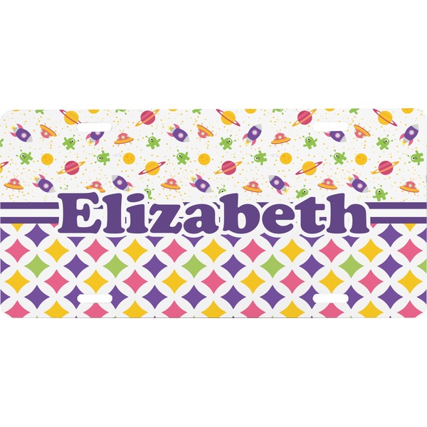 Custom Girl's Space & Geometric Print Front License Plate (Personalized)