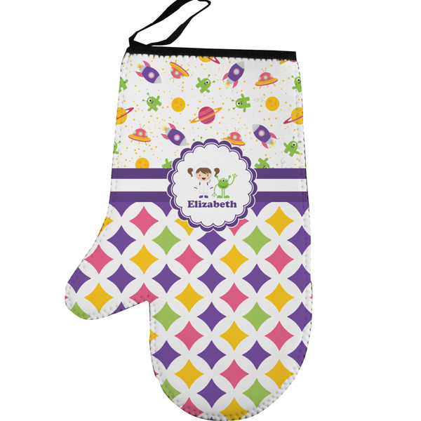 Girl's Space & Geometric Print Personalized Oven Mitt - Left