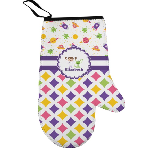 Custom Girl's Space & Geometric Print Right Oven Mitt (Personalized)