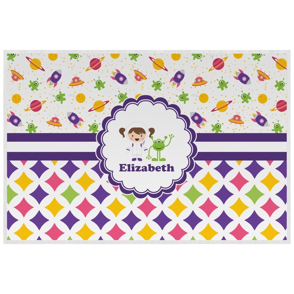 Custom Girl's Space & Geometric Print Laminated Placemat w/ Name or Text