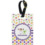 Girl's Space & Geometric Print Plastic Luggage Tag - Rectangular w/ Name or Text