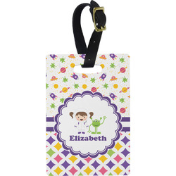 Girl's Space & Geometric Print Plastic Luggage Tag - Rectangular w/ Name or Text