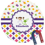 Girl's Space & Geometric Print Round Fridge Magnet (Personalized)