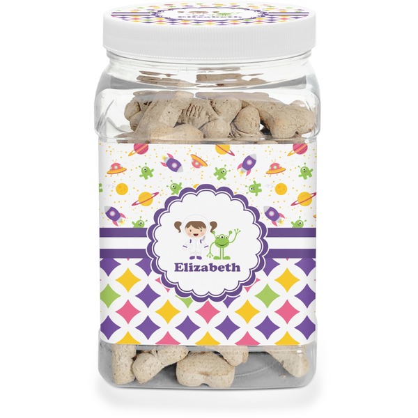Custom Girl's Space & Geometric Print Dog Treat Jar (Personalized)