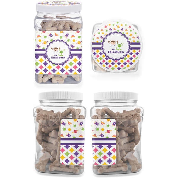 Girl's Space & Geometric Print Pet Treat Jar - Multiple Angles