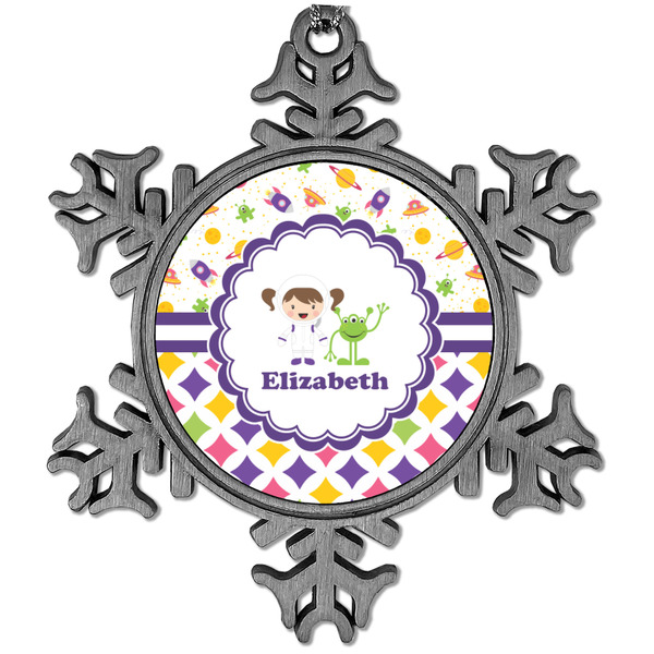 Custom Girl's Space & Geometric Print Vintage Snowflake Ornament (Personalized)