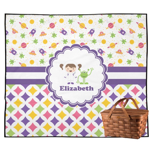 Custom Girl's Space & Geometric Print Outdoor Picnic Blanket (Personalized)