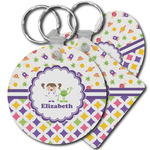 Girl's Space & Geometric Print Plastic Keychain (Personalized)