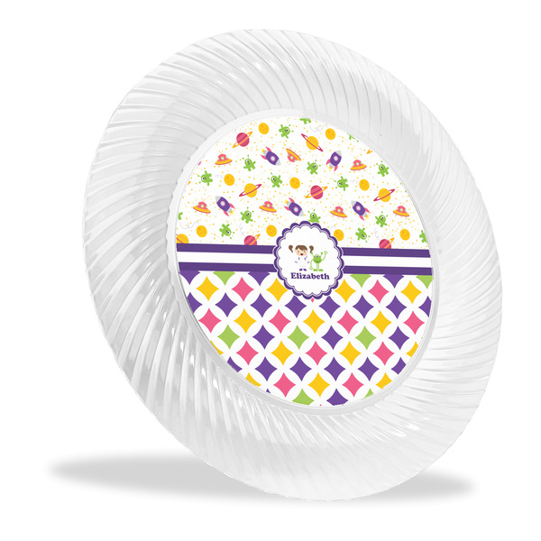 Custom Girl's Space & Geometric Print Plastic Party Dinner Plates - 10" (Personalized)