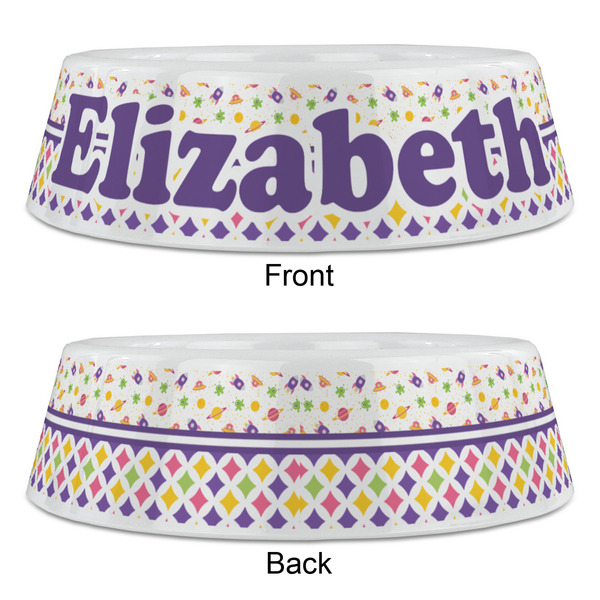 Girl's Space & Geometric Print Plastic Pet Bowls - Large - APPROVAL