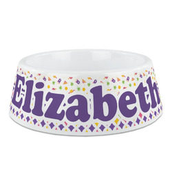 Girl's Space & Geometric Print Plastic Dog Bowl (Personalized)