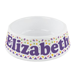 Girl's Space & Geometric Print Plastic Dog Bowl - Small (Personalized)