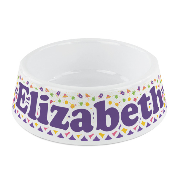 Custom Girl's Space & Geometric Print Plastic Dog Bowl - Small (Personalized)