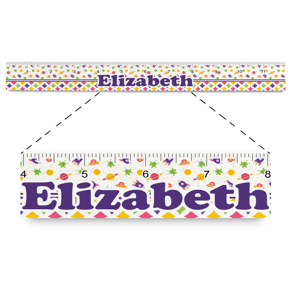 Custom Girl's Space & Geometric Print Plastic Ruler - 12" (Personalized)