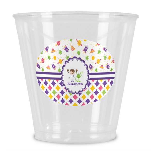 Custom Girl's Space & Geometric Print Plastic Shot Glass (Personalized)