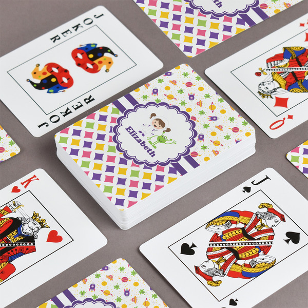 Girl's Space & Geometric Print Playing Cards - Front & Back View