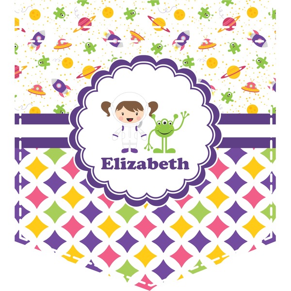 Custom Girl's Space & Geometric Print Iron On Faux Pocket (Personalized)