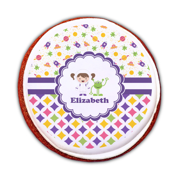 Girl's Space & Geometric Print Printed Icing Circle - Medium - On Cookie