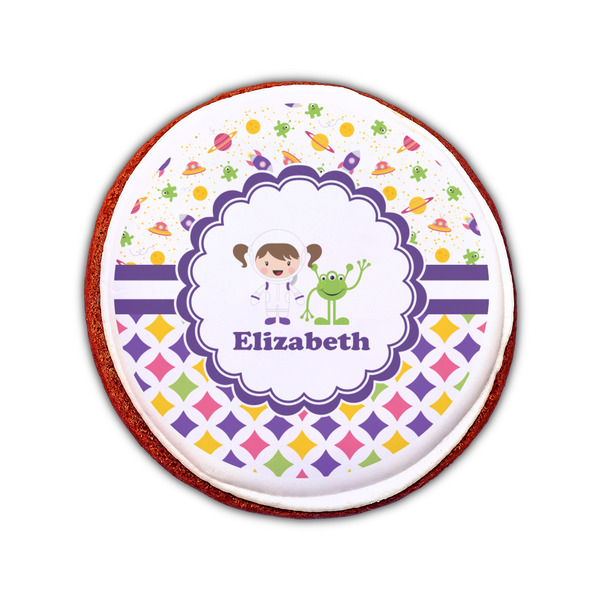 Girl's Space & Geometric Print Printed Icing Circle - Small - On Cookie