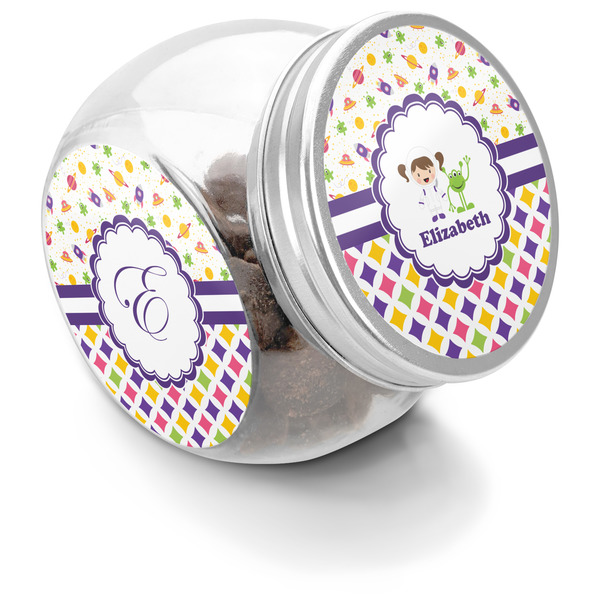Custom Girl's Space & Geometric Print Puppy Treat Jar (Personalized)