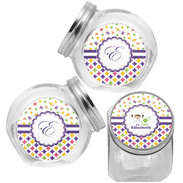 Girl's Space & Geometric Print Puppy Treat Jar - Top Left Right