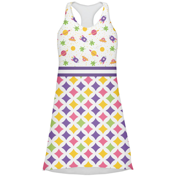 Custom Girl's Space & Geometric Print Racerback Dress - 2X Large