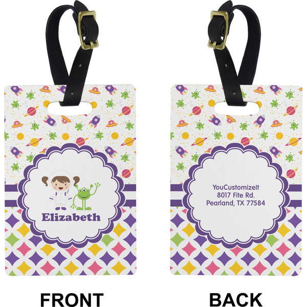 Girl's Space & Geometric Print Rectangle Luggage Tag (Front + Back)