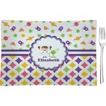 Girl's Space & Geometric Print Glass Rectangular Appetizer / Dessert Plate (Personalized)