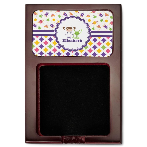 Girl's Space & Geometric Print Red Mahogany Sticky Note Holder - Flat
