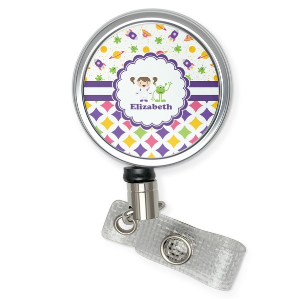 Custom Girl's Space & Geometric Print Retractable Badge Reel (Personalized)