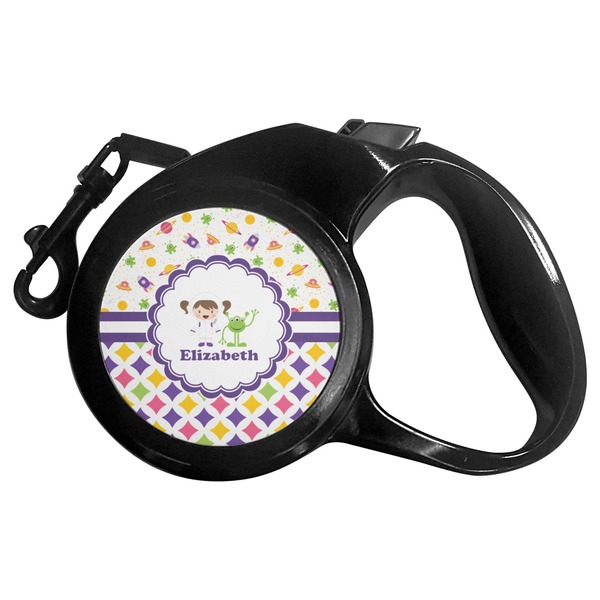 Custom Girl's Space & Geometric Print Retractable Dog Leash - Medium (Personalized)