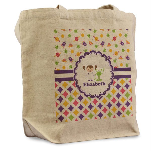 Custom Girl's Space & Geometric Print Reusable Cotton Grocery Bag (Personalized)