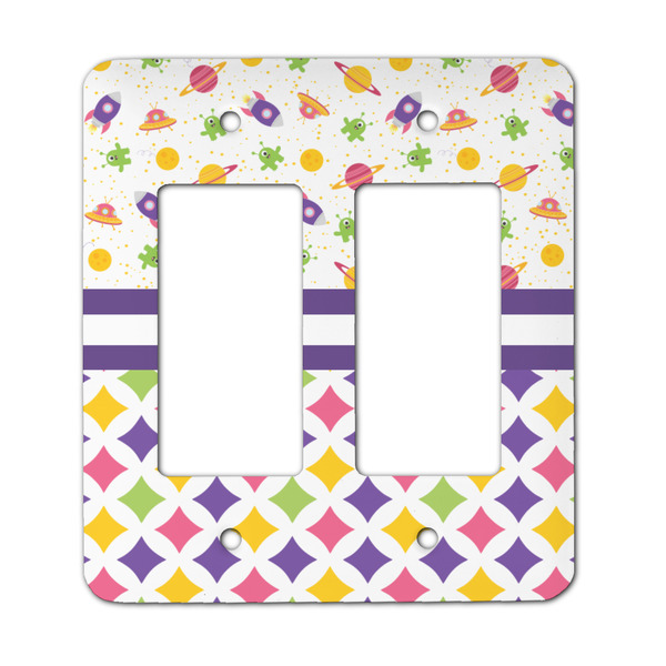 Custom Girl's Space & Geometric Print Rocker Style Light Switch Cover - Two Switch