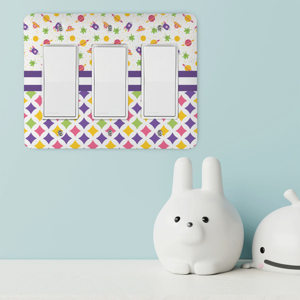 Girl's Space & Geometric Print Rocker Light Switch Covers - Triple - IN CONTEXT