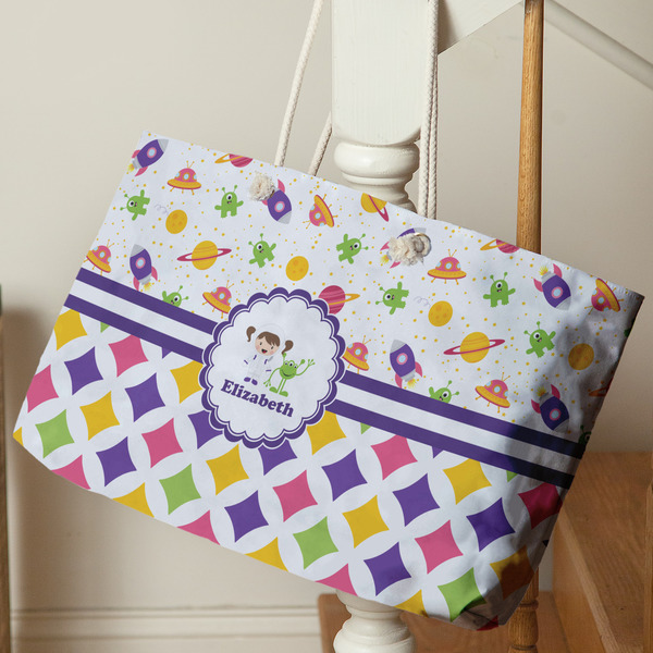 Girl's Space & Geometric Print Large Rope Tote - Life Style