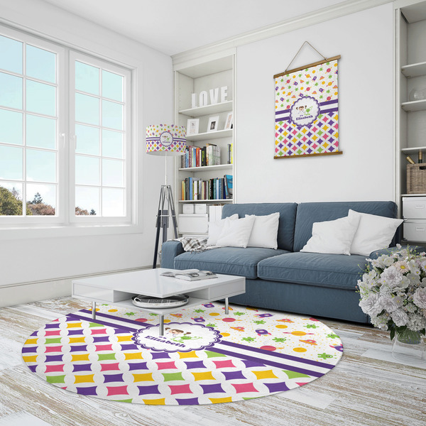 Girl's Space & Geometric Print Round Area Rug - IN CONTEXT