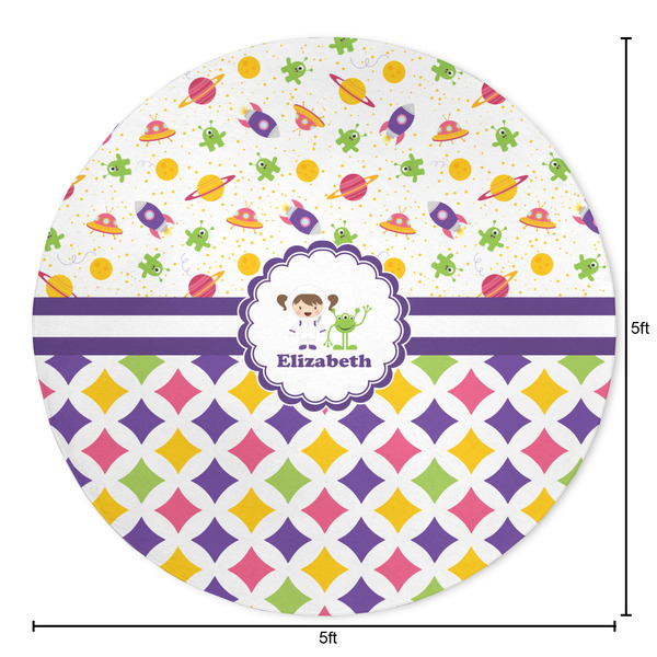Girl's Space & Geometric Print Round Area Rug - Size