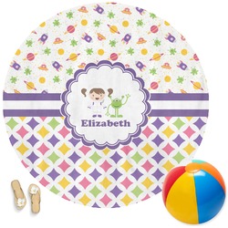 Girl's Space & Geometric Print Round Beach Towel (Personalized)