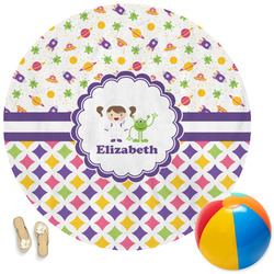 Girl's Space & Geometric Print Round Beach Towel (Personalized)