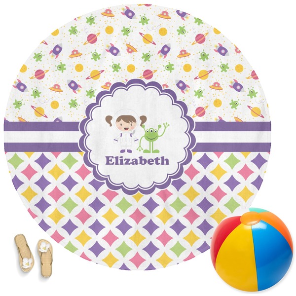 Custom Girl's Space & Geometric Print Round Beach Towel (Personalized)