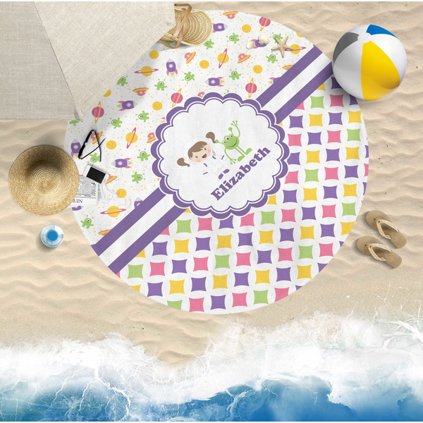 Girl's Space & Geometric Print Round Beach Towel Lifestyle