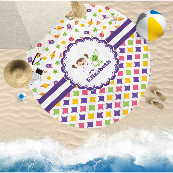 Girl's Space & Geometric Print Round Beach Towel Lifestyle