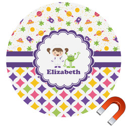 Girl's Space & Geometric Print Round Car Magnet - 6" (Personalized)