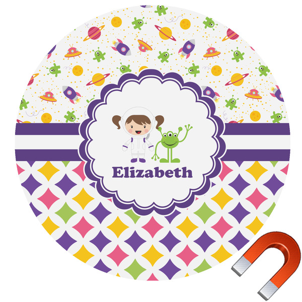 Custom Girl's Space & Geometric Print Car Magnet (Personalized)