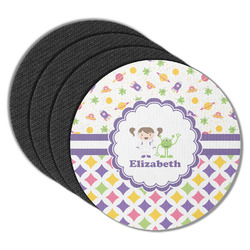 Girl's Space & Geometric Print Round Rubber Backed Coasters - Set of 4 (Personalized)
