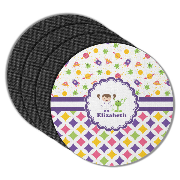 Girl's Space & Geometric Print Round Coaster Rubber Back - Main