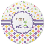 Girl's Space & Geometric Print Round Rubber Backed Coaster (Personalized)