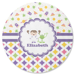 Girl's Space & Geometric Print Round Rubber Backed Coaster (Personalized)
