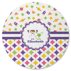 Girl's Space & Geometric Print Round Rubber Backed Coaster (Personalized)