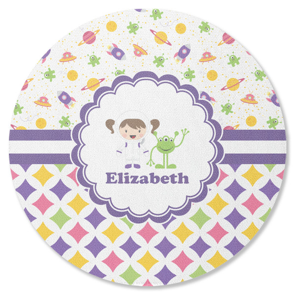 Custom Girl's Space & Geometric Print Round Rubber Backed Coaster (Personalized)